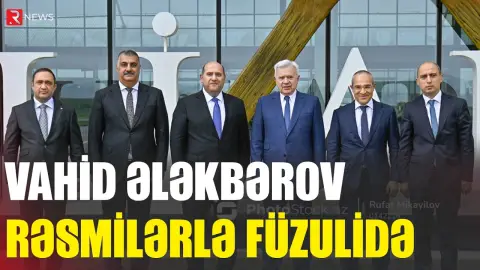 Vahid Ələkbərov rəsmilərlə Füzulidə - RTV